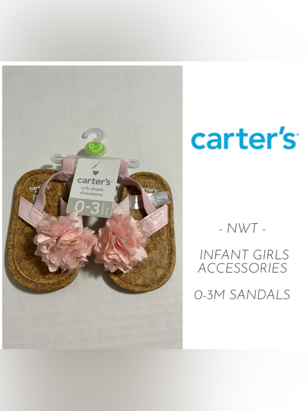 🆕CARTER’S - 0/3M - NWT - INFANT GIRLS PINK FLORAL SANDALS / SHOES